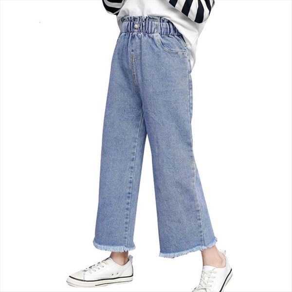 

girls wide leg jeans solid color childrens girl high waist kid teenage clothes 6 8 10 12 14, Blue
