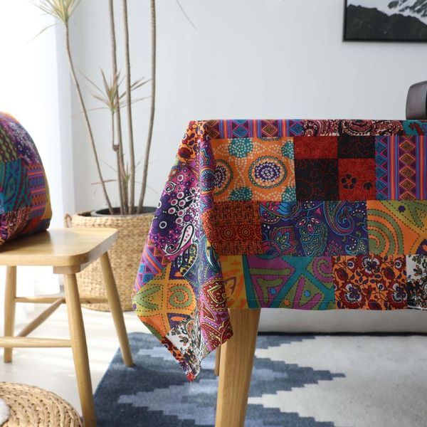 

table cloth cotton and linen american retro folk style ethnic tablecloth coffee fabric bohemian modern round