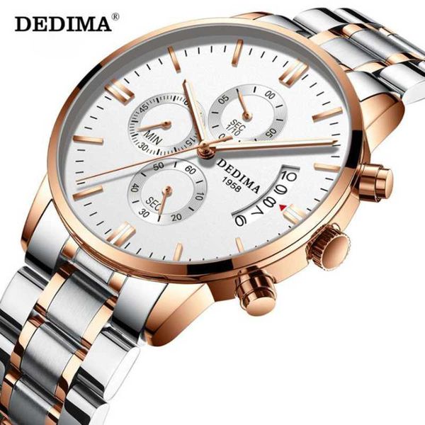 

wristwatches dedima men's swatch chronograph sports luminous waterproof luxury quartz wrist watches montre bracelet homme reloj hombre, Slivery;brown
