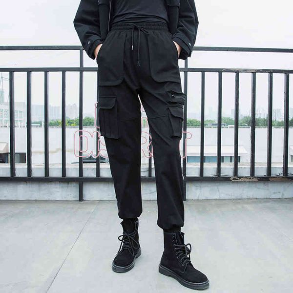 

capris fit women's spring 2021 elastic waistline high pocket black leisure harem pants, Black;white