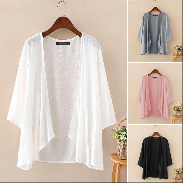 

fashion womens shirt solid cardigans summer blouse zanzea casual long sleeve blusas femle tunic plus size kimono cape, White