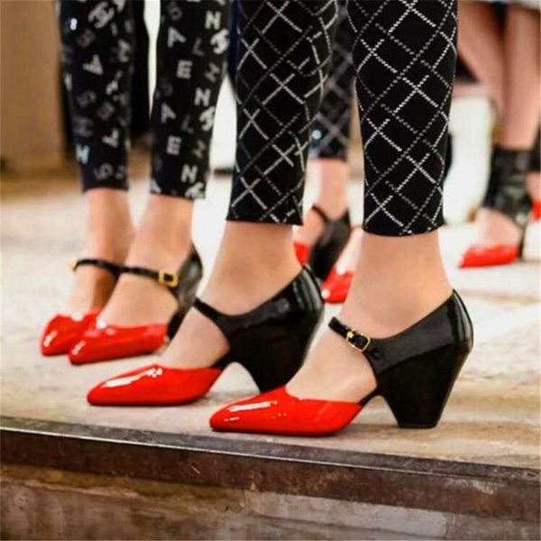 

spring and autumn color matching fashion high heels metal buckle decorative pointed heel women's leather shoes dress, Black
