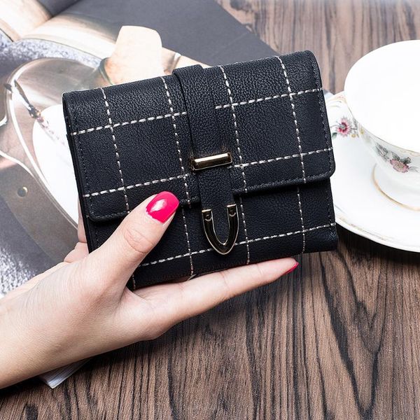 

wallets 2021 style vintage scrub tri-fold wallet embroidered thread women's coin purse, Red;black