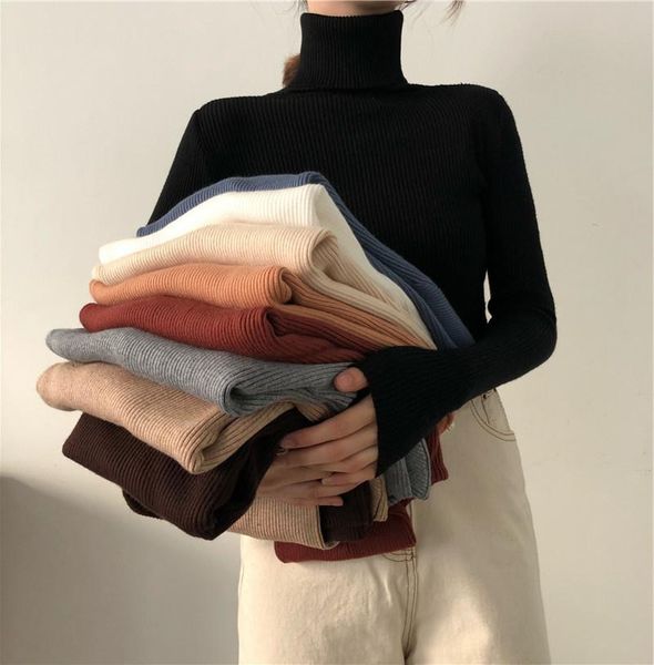 

women's sweaters jchb women turtleneck autumn winter korean slim pullover basic casual soft knit sweater warm jumper, White;black