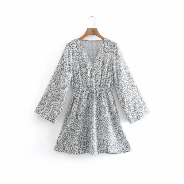 

casual dresses summer women digital printing v neck mini shirt dress female long sleeve clothes lady loose vestido d7857, Black;gray