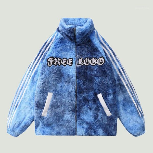 

men's down & parkas winter thicken warm lamb wool embroidered mens hip hop streetwear vintage flowers printed stand collar plush jacket, Black