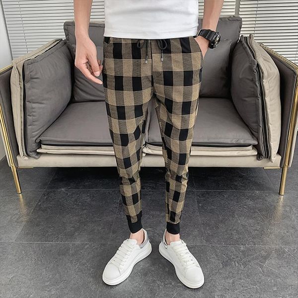 

korean summer plaid brand slim women pant fit hop harem ankle length streetwear casual joggers clothing 34, Black