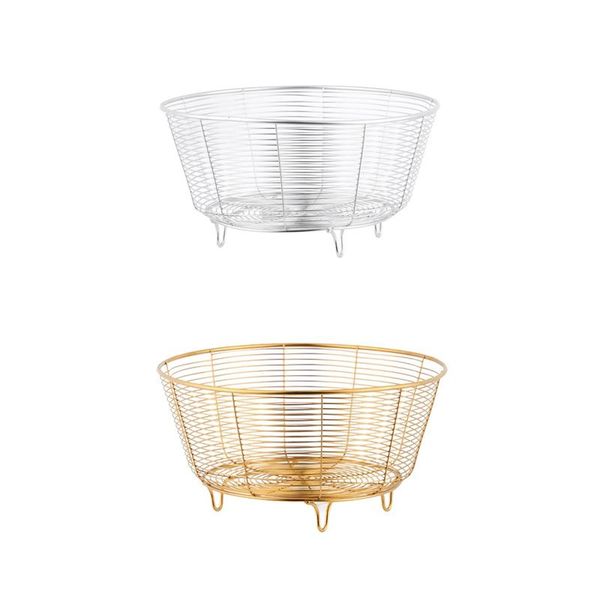 

storage baskets 2 pcs stainless steel basket home desksundries organizer box fruit bowl drain stand,silver & gold