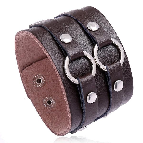 

bangle jessingshow multi layer wide charm genuine leather bracelet men women punk casual party jewelry accessories birthday gif, Black
