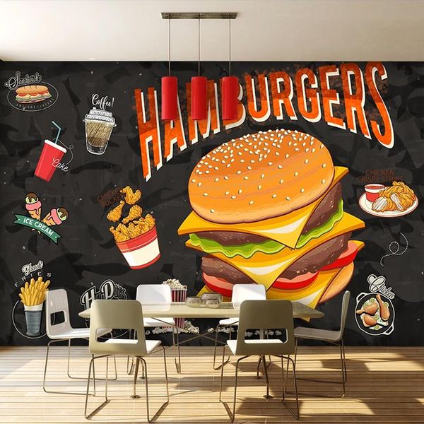 

wallpapers custom any size mural wallpaper 3d stereo hamburger fried chicken fast food restaurant background wall painting creative fresco