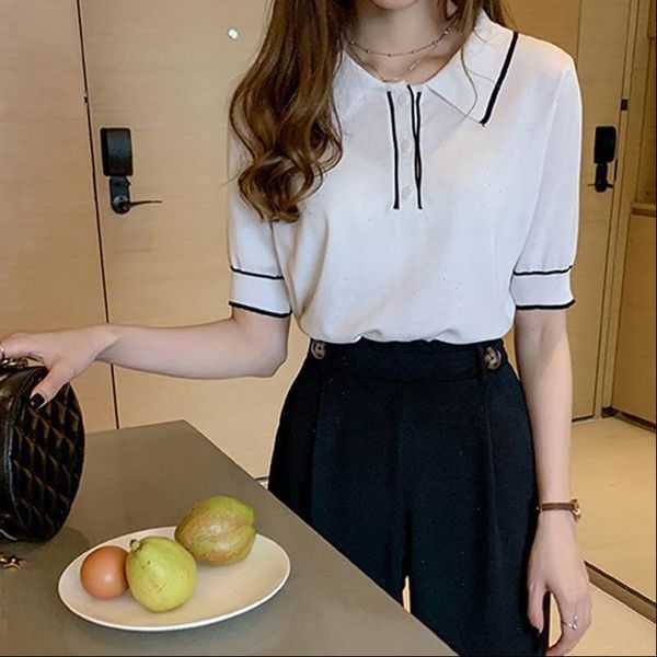 

summer women t shirts ice silk shirt preppy style white loose tee ladies short sleeve bottoming