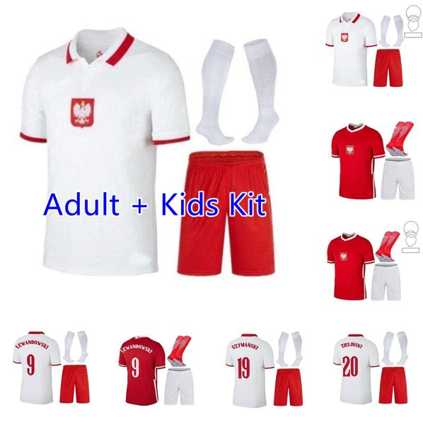 

kids kit + socks 2021 high-quality polska soccer jerseys 20 21 lewandowski national team home white away milik piszczek piatek grosicki foot, Black;yellow