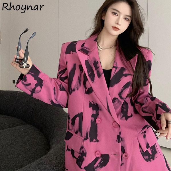 

women's suits & blazers women sweet print tender autumn casual korean style fashion design pockets double breasted office lady classic, White;black