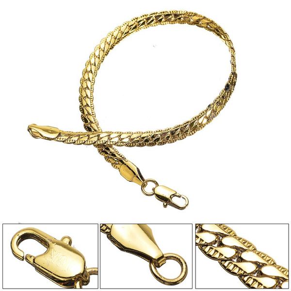 

link, chain men gold link bracelet hip hop rock flat snake bone bracelets for women classic vintage jewelry pulseira, Black
