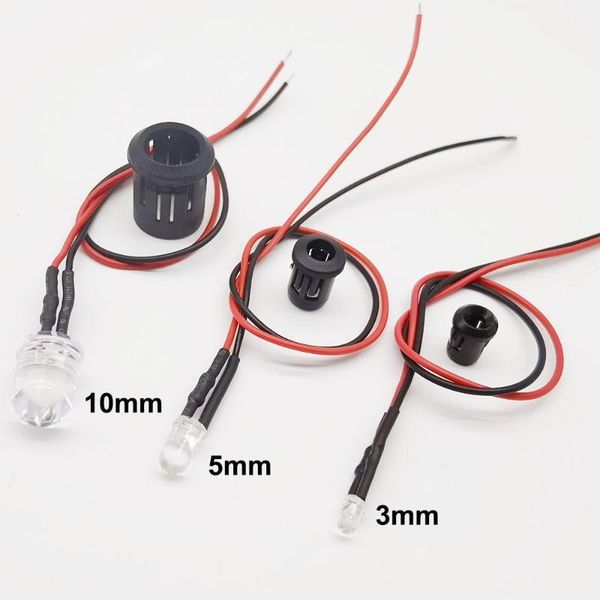

light beads 10-100pcs 3mm/5mm/10mm red/green/blue/rgb white uv dc12v round pre-wired water clear led with plastic holder