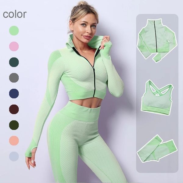 

2/3pcs seamless women yoga set workout sportswear gym clothing fitness long sleeve crop high waist leggings sports suits