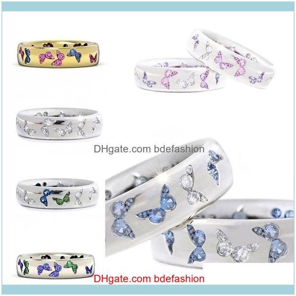 

jewelryfemme colorful zircon butterfly ring elegant engagement rings for women wedding band finger jewelry gift girls d5p926 cluster drop de, Golden;silver