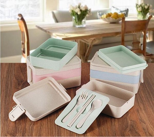 

sets wheat straw lunch box japanese cutlery rice husk dinnerware student portable