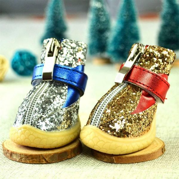 

dog apparel 4 pcs/sets thick fur shoes reflective winter pet anti-slip snow boots