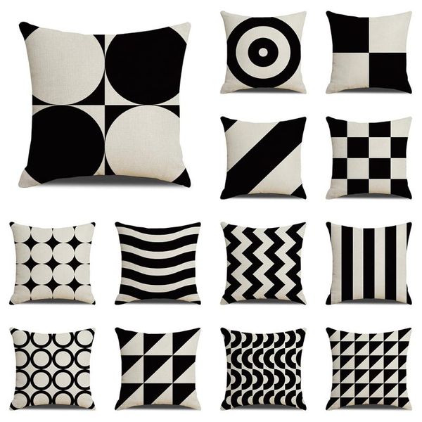 

cushion/decorative pillow black and white geometric cushion cover for sofa car office home decor case stripe plaid throw 45x45cm