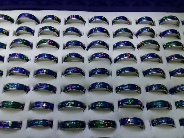 

mood ring flower multicolour pattern color change rings mix size, Silver