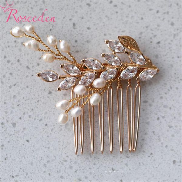

hair clips & barrettes handmade cz wedding headpieces women girls jewelry accessories fresh water pearls cubic zirconia bridal comb re4376, Golden;silver