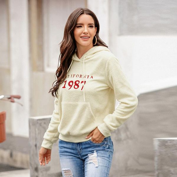 

women's hoodies & sweatshirts women letter embroidery long sleeve drawstring hoodie with pocket autumn winter sweatshirt pullover, Black