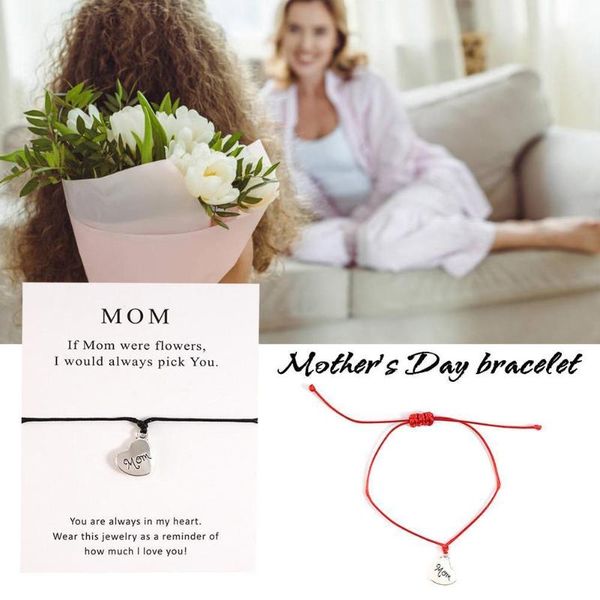 

fashion handmade bracelet love heart mom letters charm adjustable jewelry black gift card mother's bracelets rope o5s8 bangle