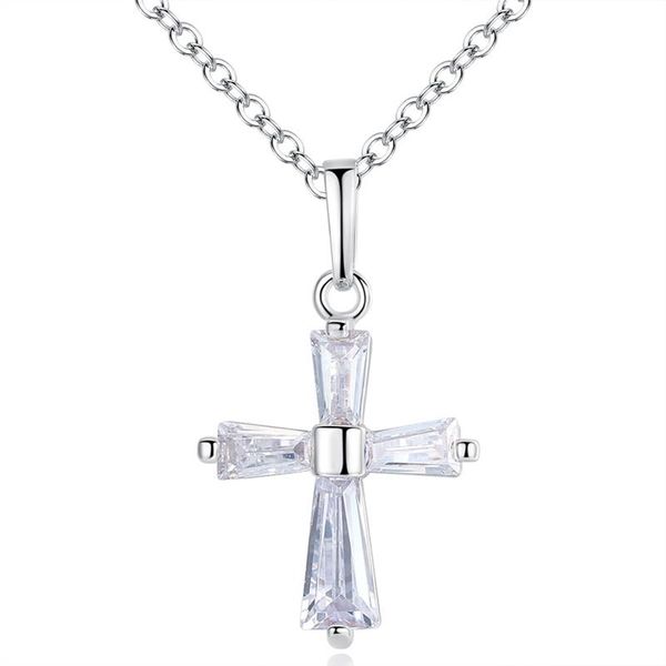 

pendant necklaces shiny cubic zirconia cross for women fashion silver color crystal choker necklace party jewelry