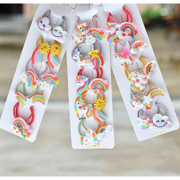 

10 beautiful buns white rainbow cloud princess headwear children elastic bands of hair ropes baby accessories, Pink