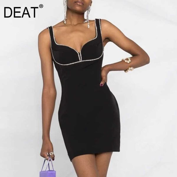 

[deat] summer fashion v-neck high waist beading solid color style dress women quality 13d144 210527, Black;gray