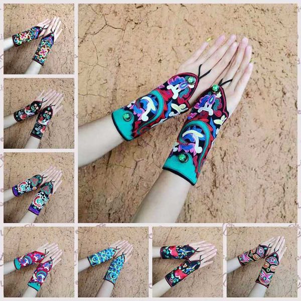 

yunnan ethnic style cloth wrist women's wristband embroidered bracelet fashion glov, Golden;silver
