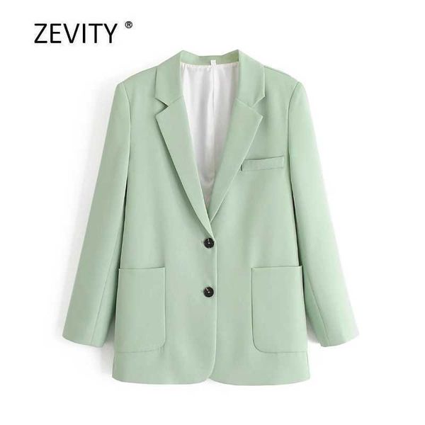

zevity women solid color pockets patch blazer office ladies long sleeve breasted suits causal stylish outwear coat c513 210603, White;black
