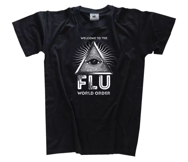 

flu world order fwo nuovo impfzwang pharma lobby impfen divertente t-shirt s-3xl, White;black