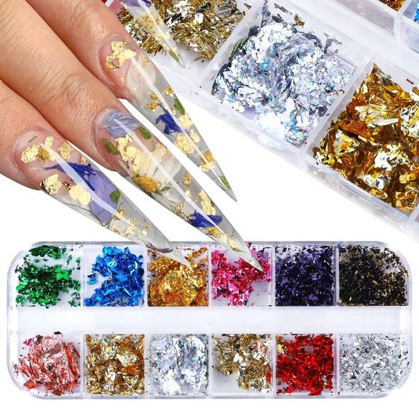 

nail art decorations misscheering 12 grid colorful foil for fashion multi-purpose nails accessories diy manicure design, Silver;gold