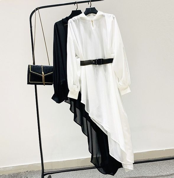 

suits women spring autumn lantern long sleeve holiday sunscreen chiffon shirt dress ladies blouse, White;black