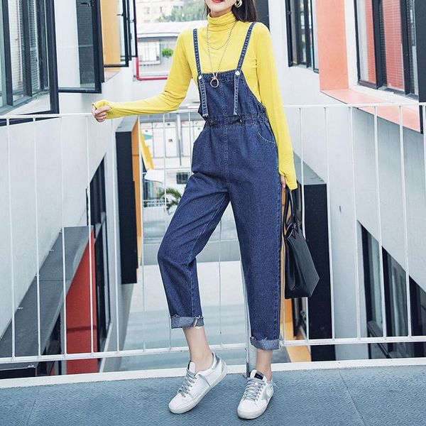 

womens jumpsuits rompers autumn and winter women wide leg jeans casual loose female denim overalls vintage washed jumpsuit pants, Black;white
