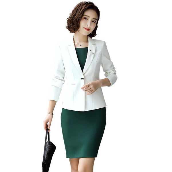 

women's suits & blazers fmasuth ladies office dress suit sleeve white blazer+sleeveless green business set for women 111hen1323s01, White;black