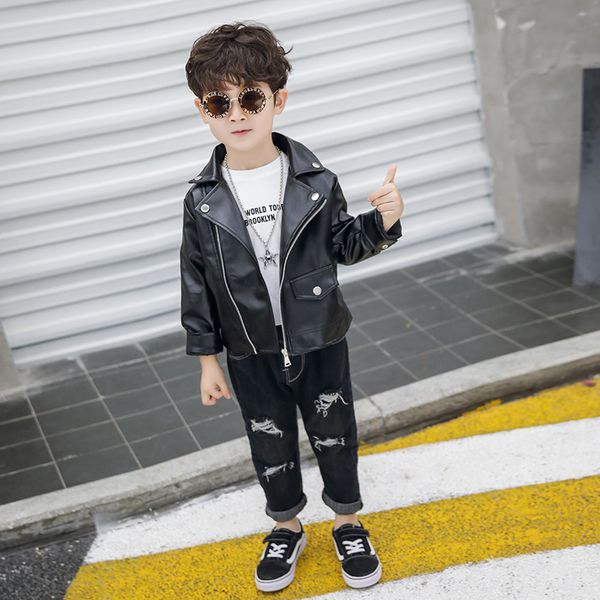 

Boys pu jacket spring and autumn 1-7 years childrens Leisure coat all-match Boy must-have items faux leather baby boy, Black