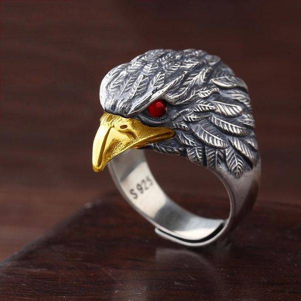 

cluster rings s silver original design japanese and korean trendy retro exaggerated domineering eagle opening adjustable men's ring, Golden;silver