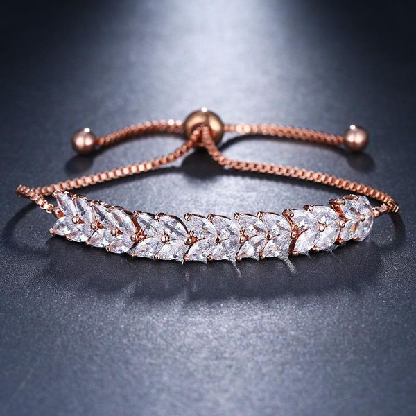 

charm bracelets orztoon vintage compact oval clear zircon strip leaf for women luxury rose gold bracelet trendy female jewelry gift, Golden;silver