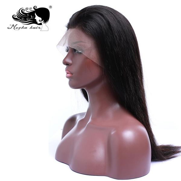 

natural hairline with baby straight brazilian remy mocha hair human hair lace front wigs pre plucked hd seamless, Black