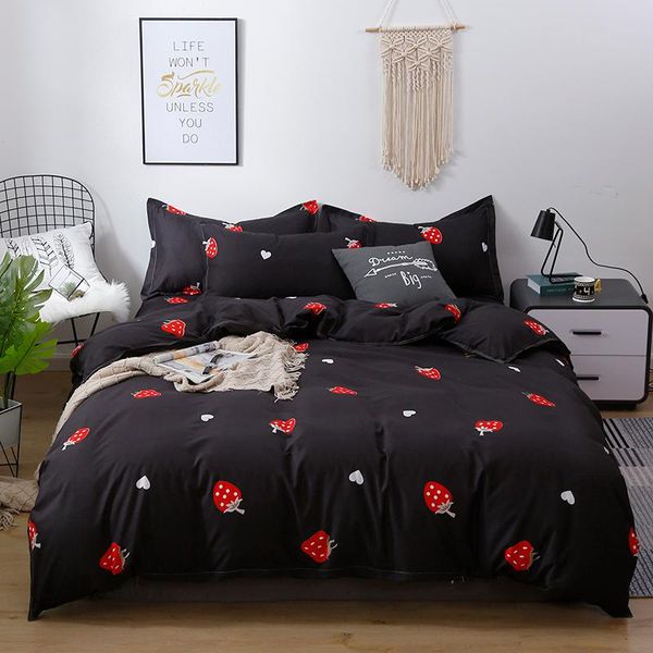 

bedding sets black strawberry simple duvet cover with pillowcase twin full  king size 3/4pcs bed sheet