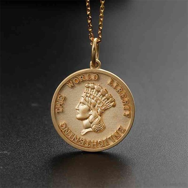 

necklaces the statue of liberty coin necklace vintage solid 18k yellow gold avatar symbol pendant for women anniversary uku3, Silver