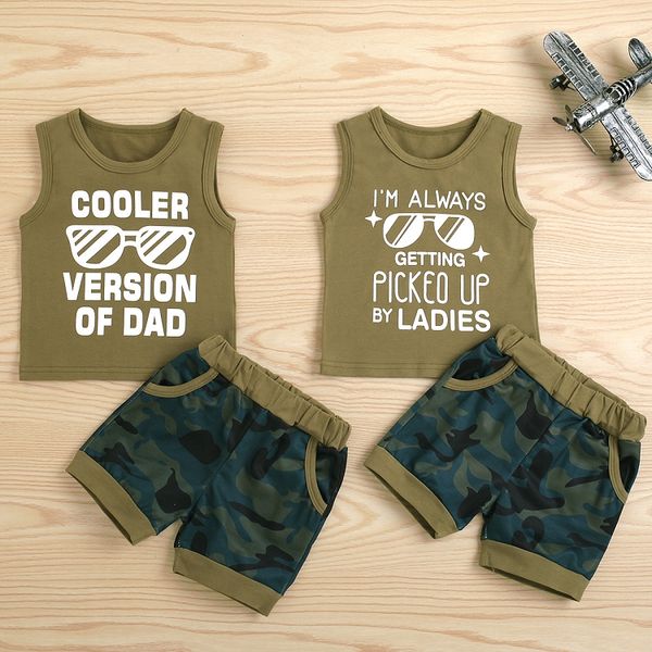 Sommer Kinder Jungen Kleidung Sets Kinder Brief Drucken Kurzarm Top Shorts Zwei-Stück Set Armee grün Camouflage Kleidung m3499