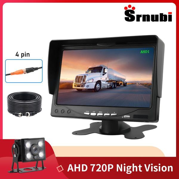 

car video srnubi 7 inch ahd 1080p monitor rear view camera aviation head waterproof 4 pin harvester truck 12-24v reverse image