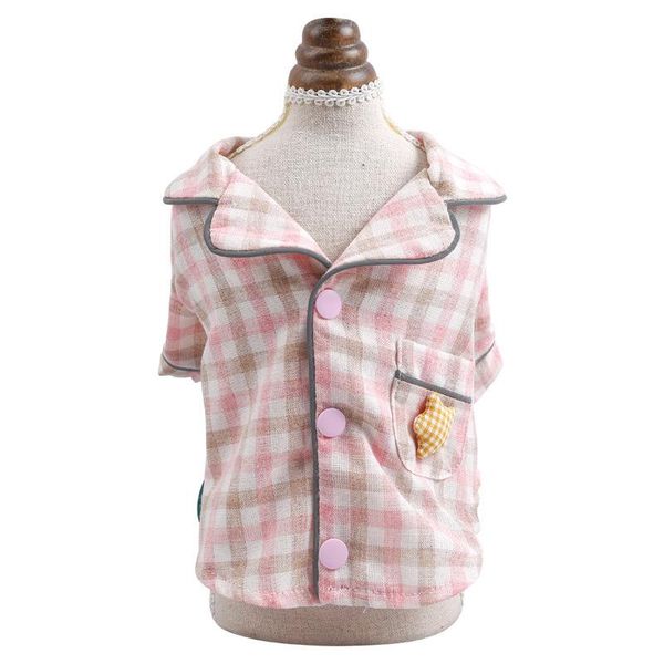 

cartoon plaid dog clothes fat star pink casual pocket turn-down collar shirt pet pajamas for dogs small teddy clothing girl ropa apparel