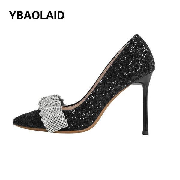 

dress shoes sequined crystal wedding spring and autumn style rhinestone pointed high-heeled party stiletto shallow, Black