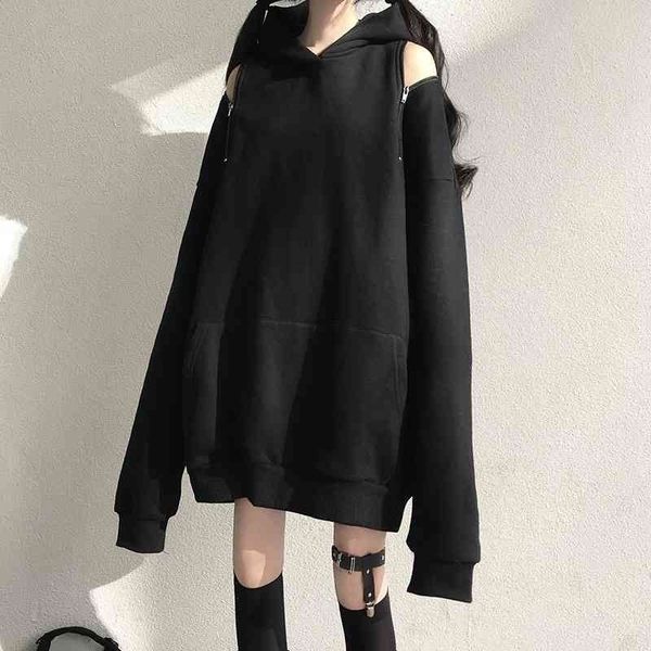 

2021 new korean loose bf hooded sweater women's spring and autumn thin lazy wind long sleeve fried street coat fashion, Black