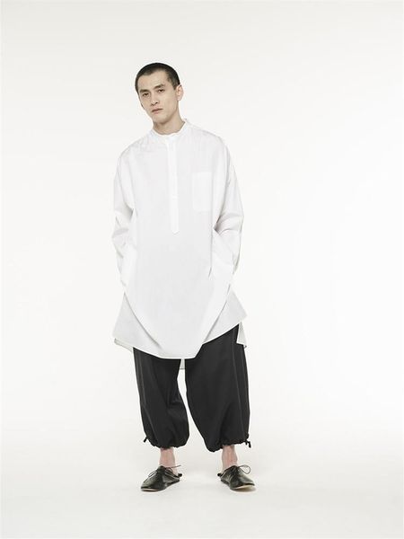 

men's casual shirts short front and long round back middle length shirt trend large size white, White;black